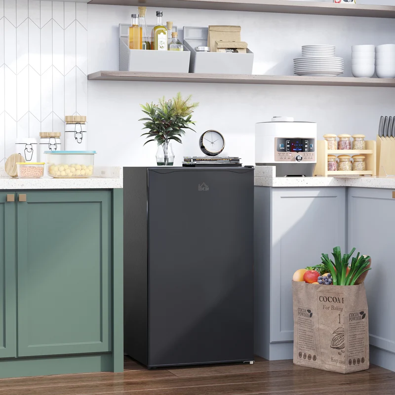 91L Freestanding Small Fridge Freezer with Chiller Box, Adjustable Thermostat, Black