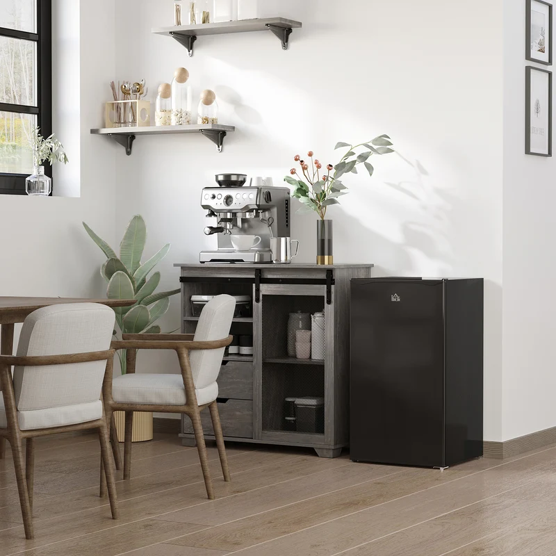 91L Freestanding Small Fridge Freezer with Chiller Box, Adjustable Thermostat, Black