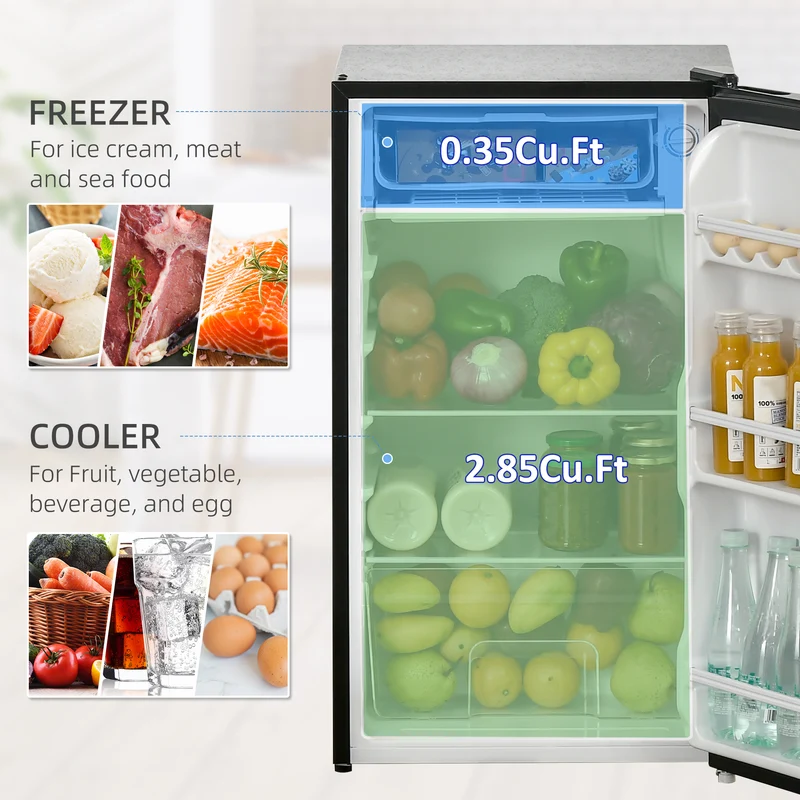 91L Freestanding Small Fridge Freezer with Chiller Box, Adjustable Thermostat, Black