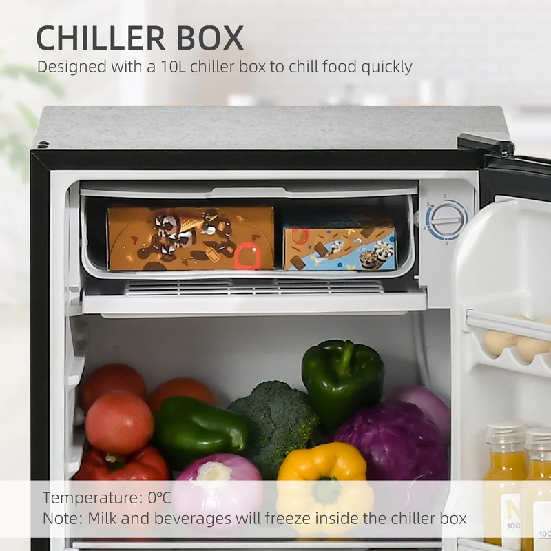 91L Freestanding Small Fridge Freezer with Chiller Box, Adjustable Thermostat, Black