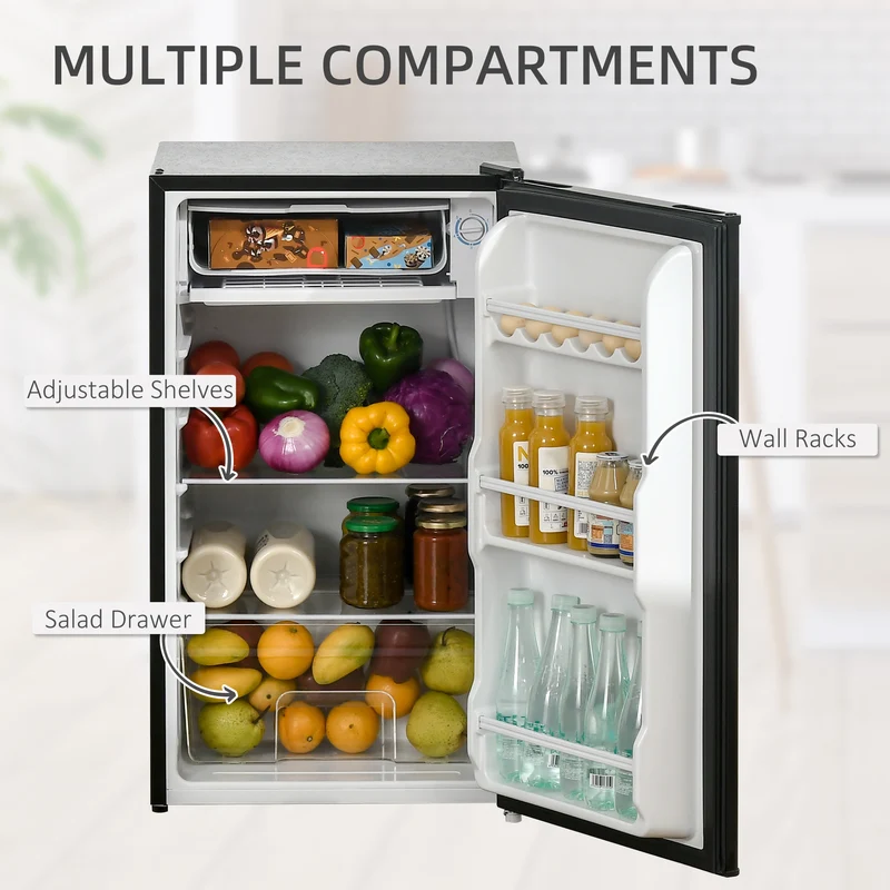 91L Freestanding Small Fridge Freezer with Chiller Box, Adjustable Thermostat, Black
