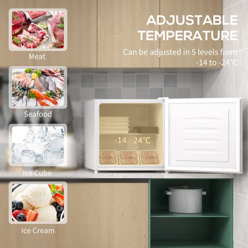 35L Tabletop Mini Freezer with Reversible Door, Adjustable Temperature & Wire Shelf, White
