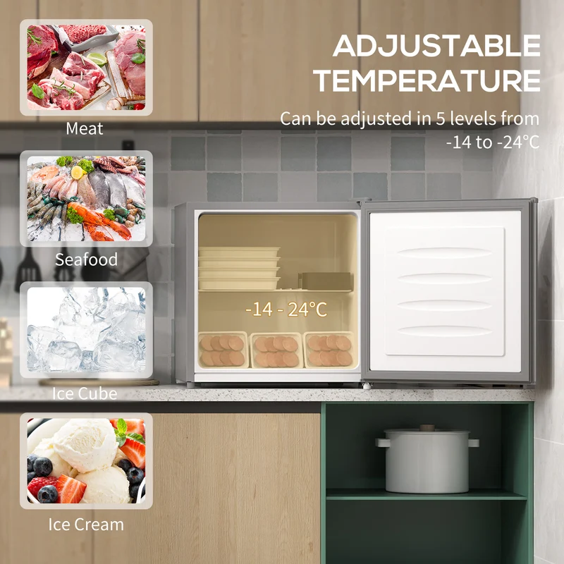 35L Tabletop Mini Freezer with Reversible Door, Adjustable Temperature & Wire Shelf, Grey