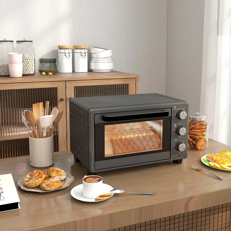 Mini Oven, 21L Countertop Electric Grill with Baking Tray and Wire Rack, 1400W, Grey