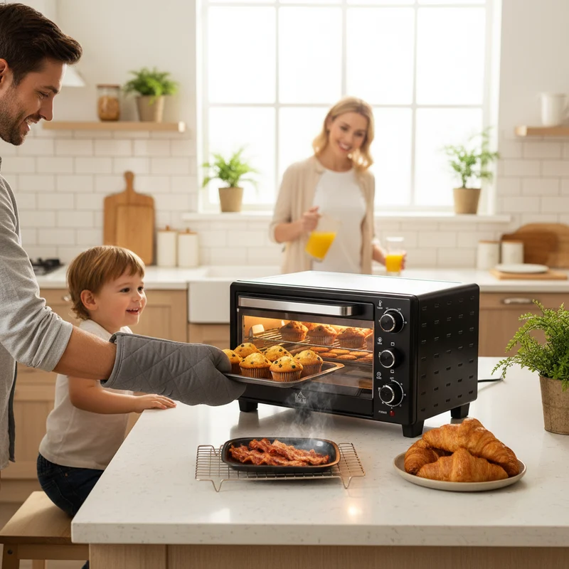 Mini Oven, 21L Countertop Electric Grill with Baking Tray and Wire Rack, 1400W, Grey