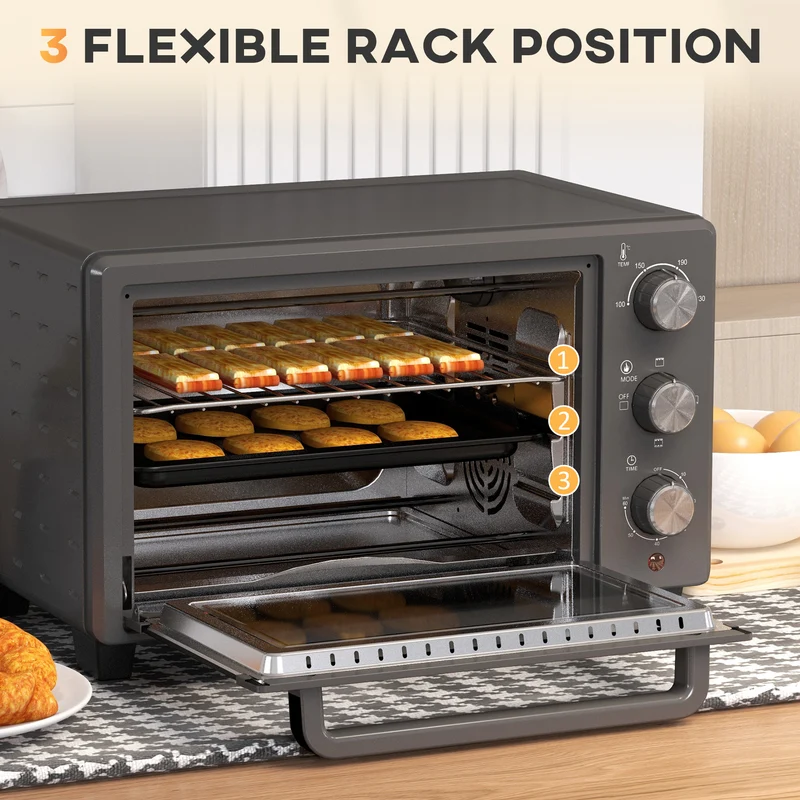 Mini Oven, 21L Countertop Electric Grill with Baking Tray and Wire Rack, 1400W, Grey