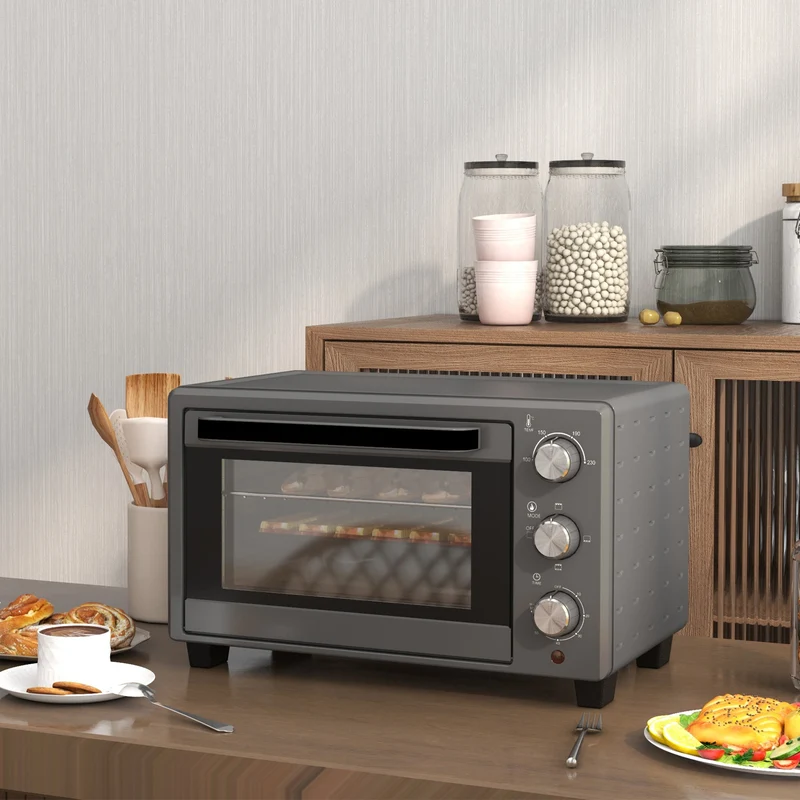 Mini Oven, 21L Countertop Electric Grill with Baking Tray and Wire Rack, 1400W, Grey