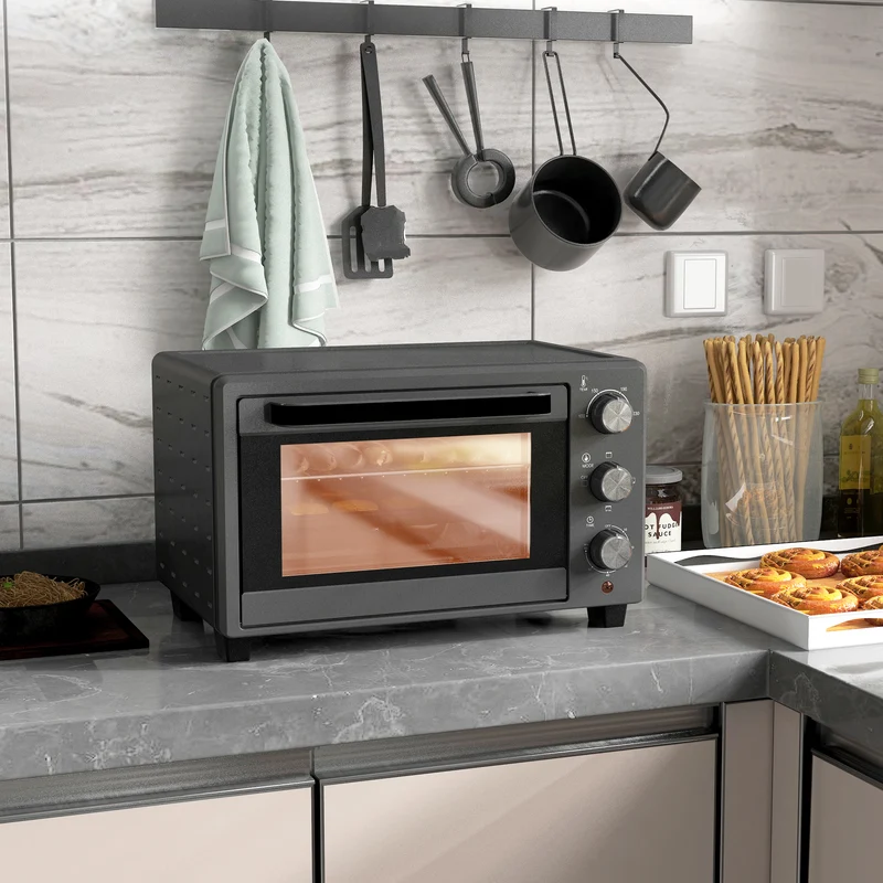 Mini Oven, 21L Countertop Electric Grill with Baking Tray and Wire Rack, 1400W, Grey