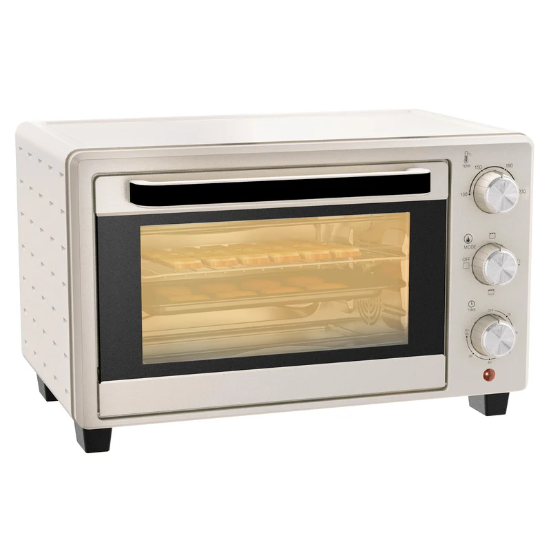 Mini Oven, 21L Countertop Electric Grill with Baking Tray and Wire Rack, 1400W, Cream