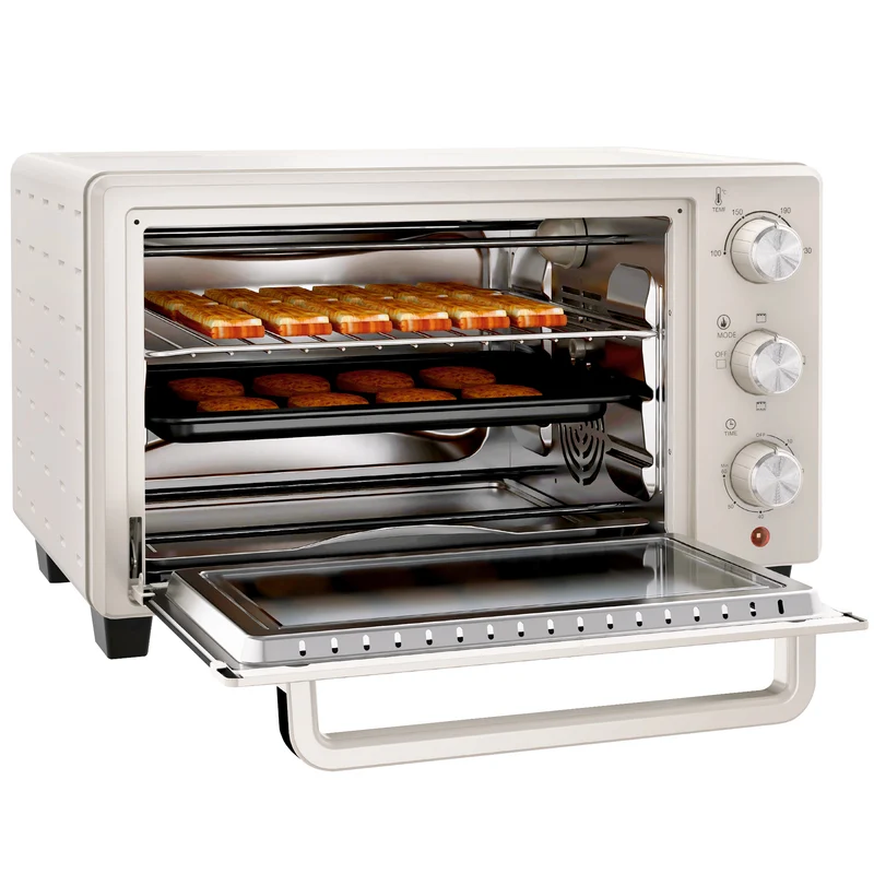Mini Oven, 21L Countertop Electric Grill with Baking Tray and Wire Rack, 1400W, Cream