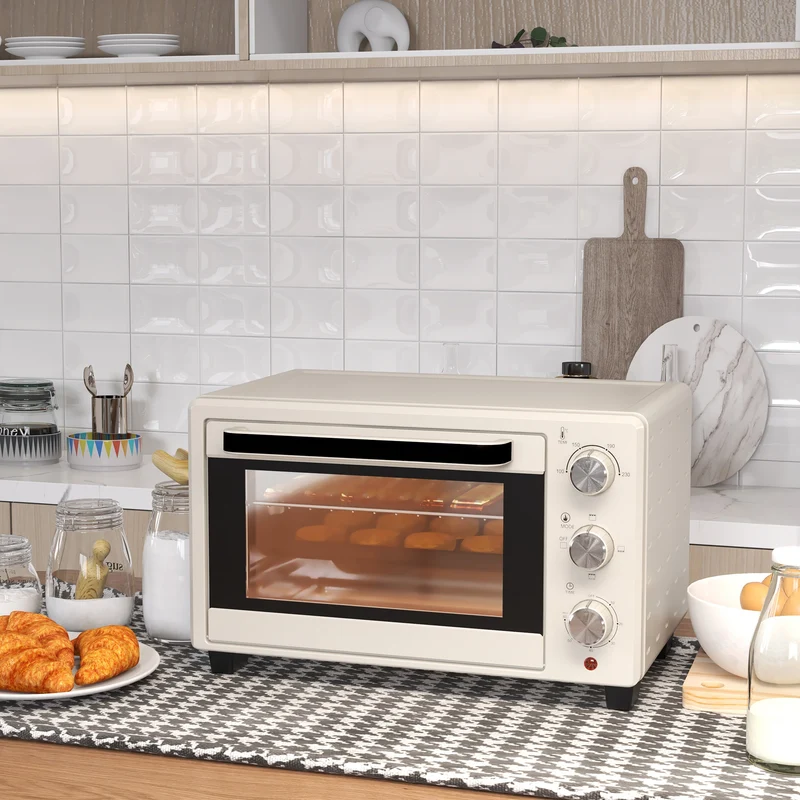 Mini Oven, 21L Countertop Electric Grill with Baking Tray and Wire Rack, 1400W, Cream