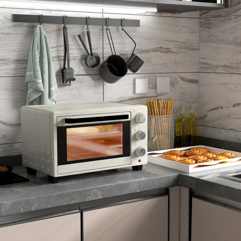 Mini Oven, 21L Countertop Electric Grill with Baking Tray and Wire Rack, 1400W, Cream