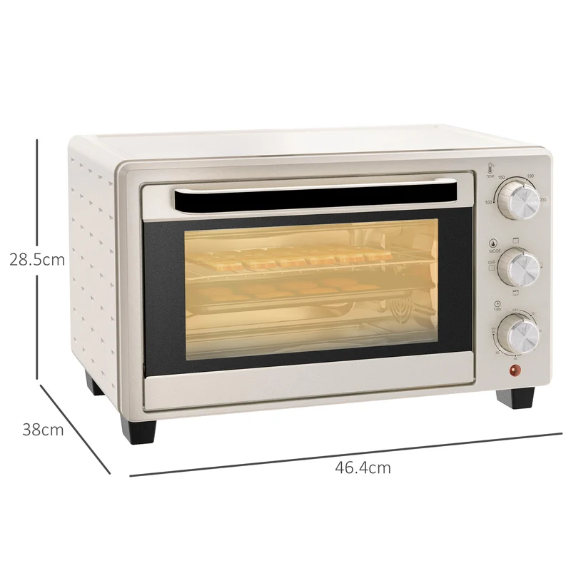Mini Oven, 21L Countertop Electric Grill with Baking Tray and Wire Rack, 1400W, Cream