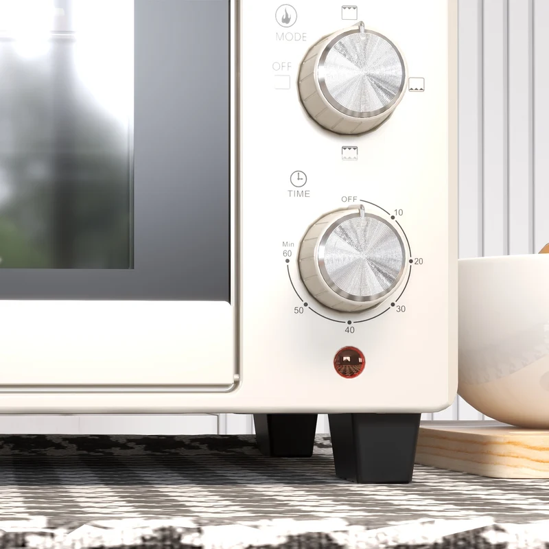 Mini Oven, 21L Countertop Electric Grill with Baking Tray and Wire Rack, 1400W, Cream