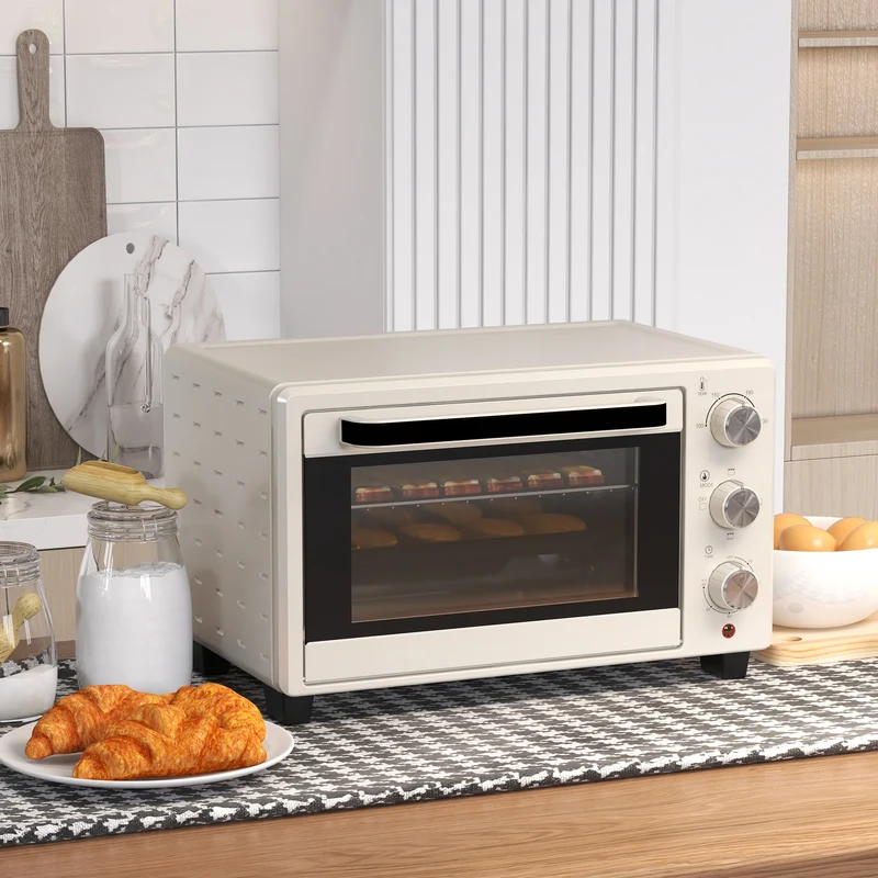 Mini Oven, 21L Countertop Electric Grill with Baking Tray and Wire Rack, 1400W, Cream