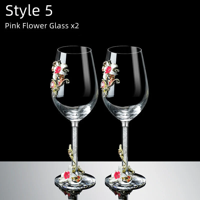 Metallic Flower Crystal Weingläser mit Dekanter Koffer Set | Karnz