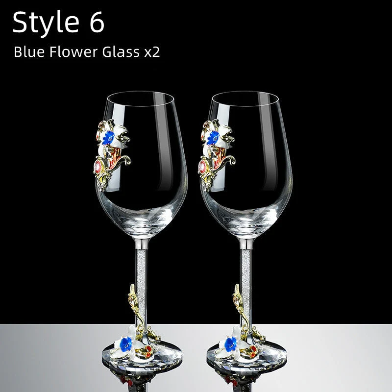 Metallic Flower Crystal Weingläser mit Dekanter Koffer Set | Karnz