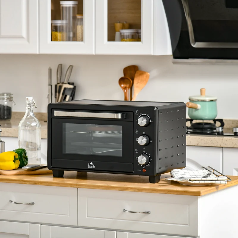 Mini Oven, 21L Countertop Electric Grill with Baking Tray and Wire Rack, 1400W, Black