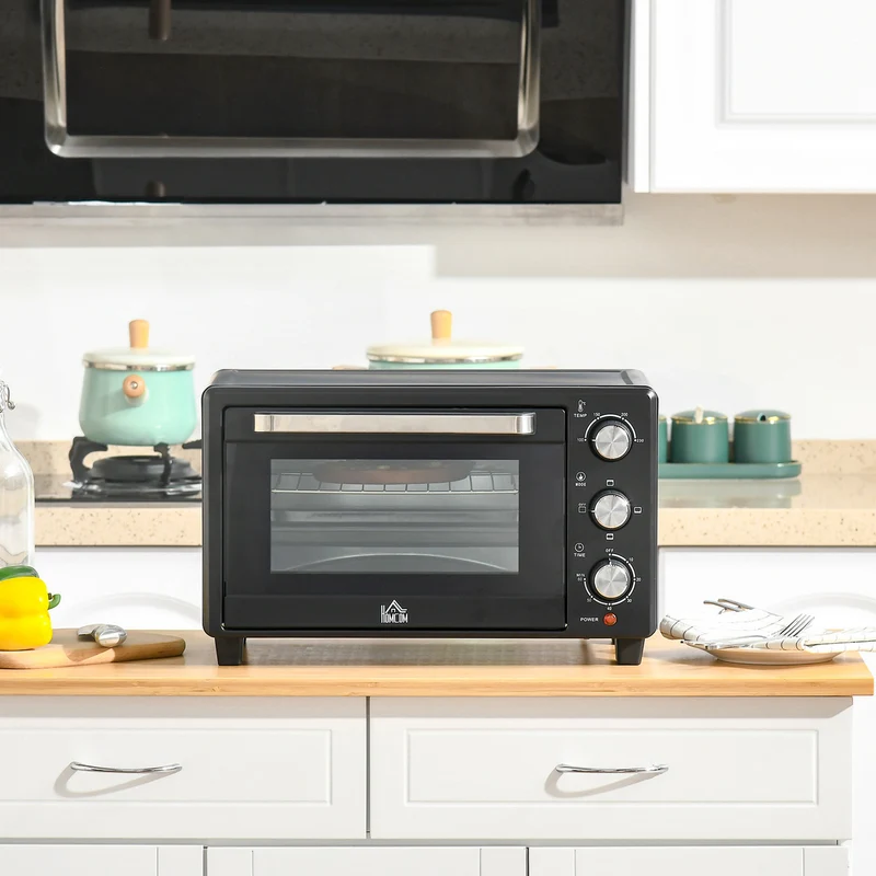 Mini Oven, 21L Countertop Electric Grill with Baking Tray and Wire Rack, 1400W, Black