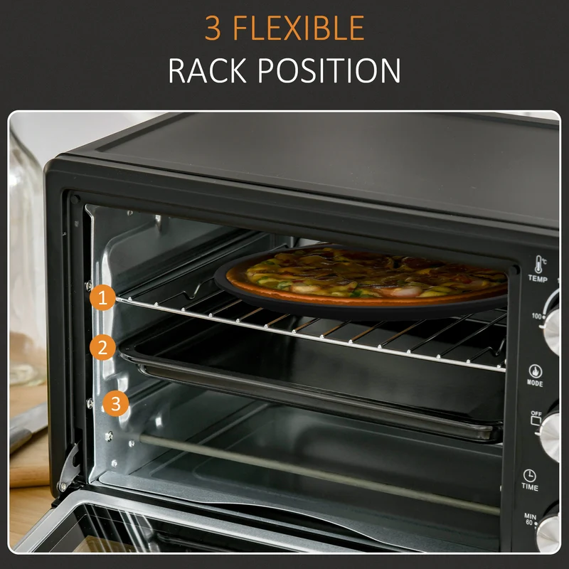 Mini Oven, 21L Countertop Electric Grill with Baking Tray and Wire Rack, 1400W, Black