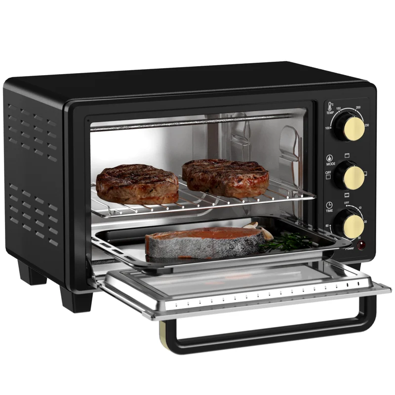 Mini Oven, 16L Countertop Electric Grill with Baking Tray and Wire Rack, 1400W, Black