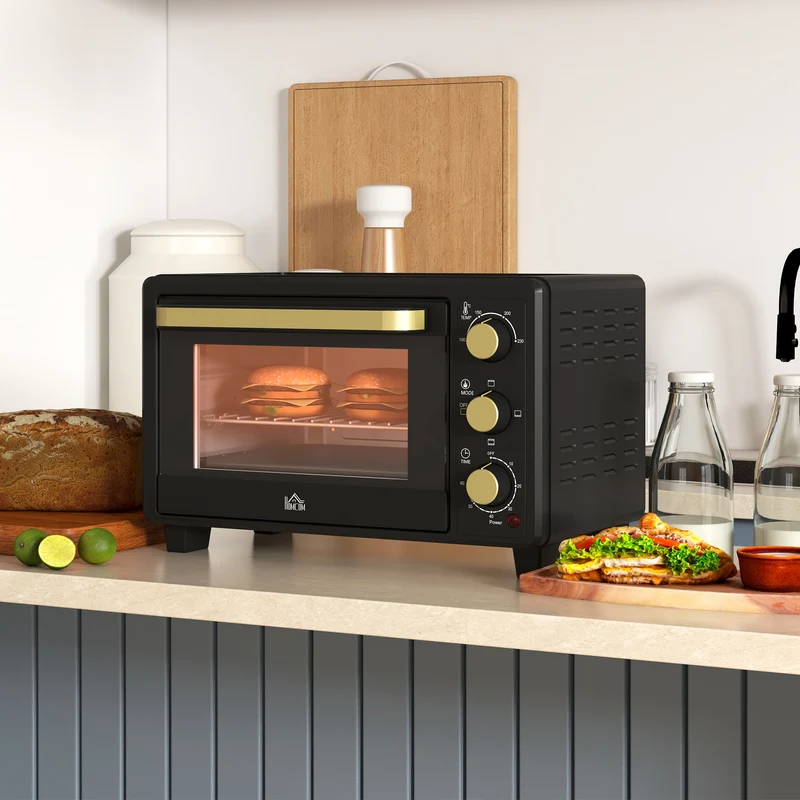 Mini Oven, 16L Countertop Electric Grill with Baking Tray and Wire Rack, 1400W, Black