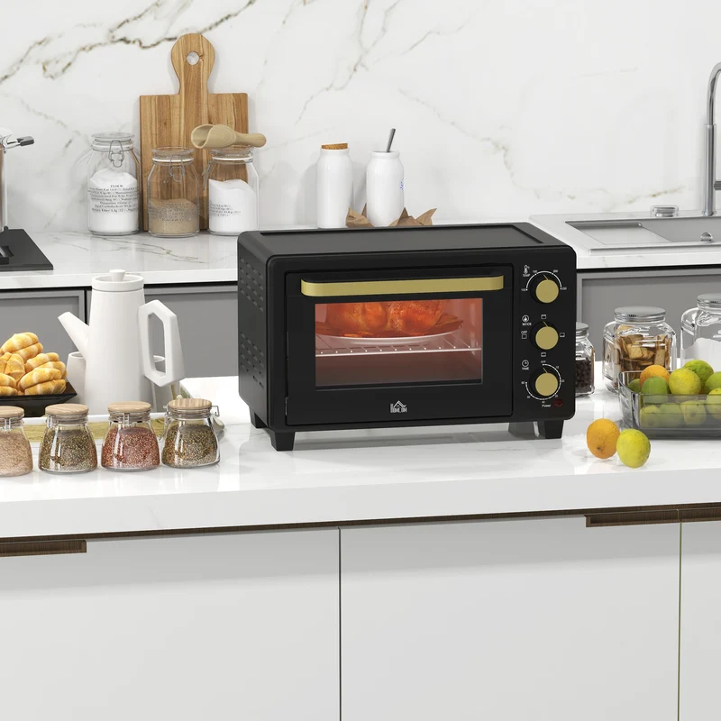 Mini Oven, 16L Countertop Electric Grill with Baking Tray and Wire Rack, 1400W, Black