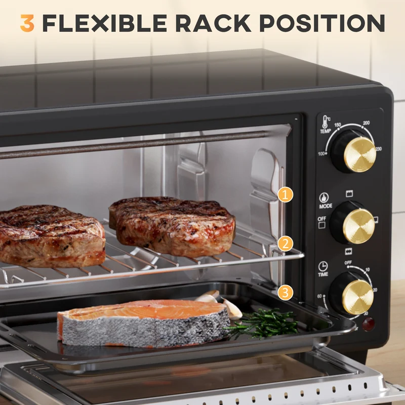 Mini Oven, 16L Countertop Electric Grill with Baking Tray and Wire Rack, 1400W, Black
