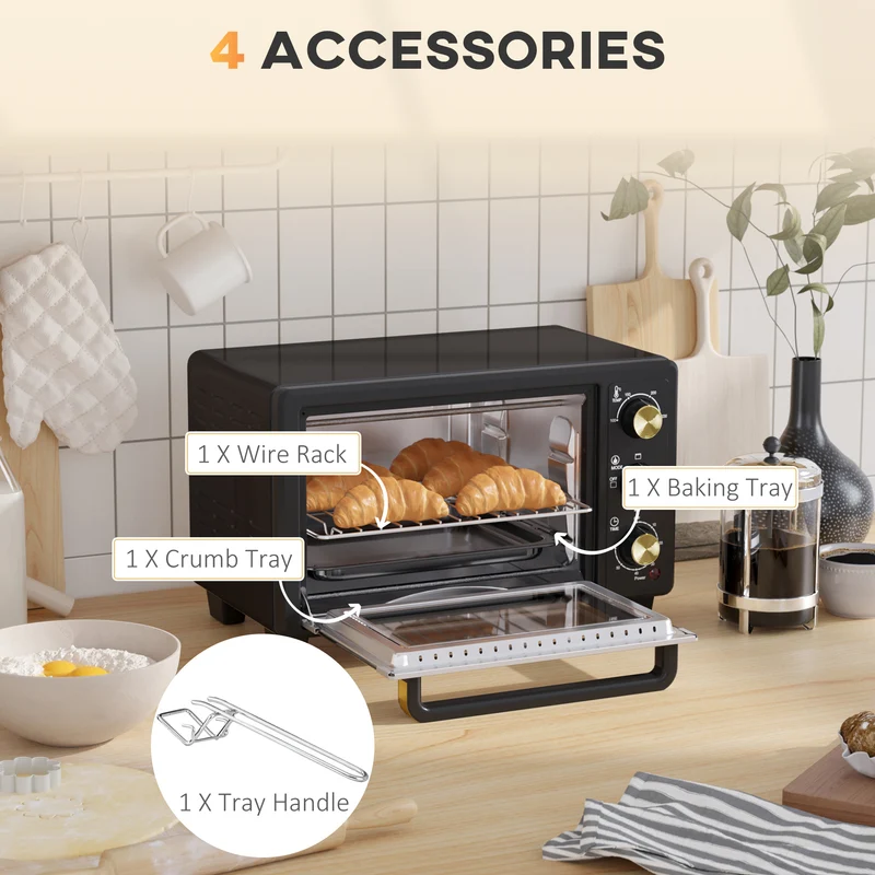 Mini Oven, 16L Countertop Electric Grill with Baking Tray and Wire Rack, 1400W, Black
