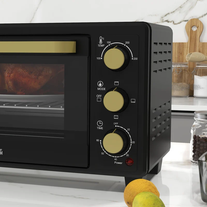 Mini Oven, 16L Countertop Electric Grill with Baking Tray and Wire Rack, 1400W, Black