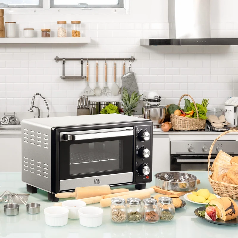 Mini Oven, 16L Countertop Electric Grill with Baking Tray and Wire Rack, 1400W, Silver