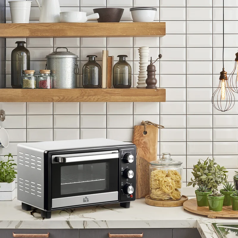 Mini Oven, 16L Countertop Electric Grill with Baking Tray and Wire Rack, 1400W, Silver