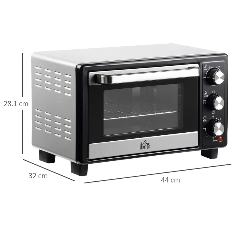 Mini Oven, 16L Countertop Electric Grill with Baking Tray and Wire Rack, 1400W, Silver