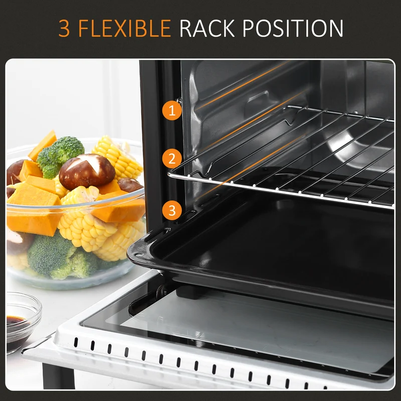 Mini Oven, 16L Countertop Electric Grill with Baking Tray and Wire Rack, 1400W, Silver