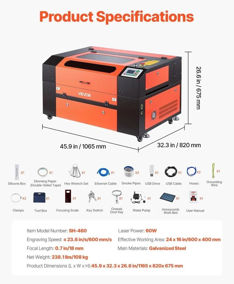 CO2 Lasergravierer 60W 600×400mm