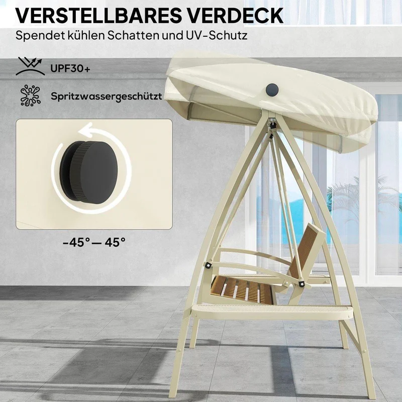 Gartenschaukel 2 Sitzer mit Dach & Seitentischen