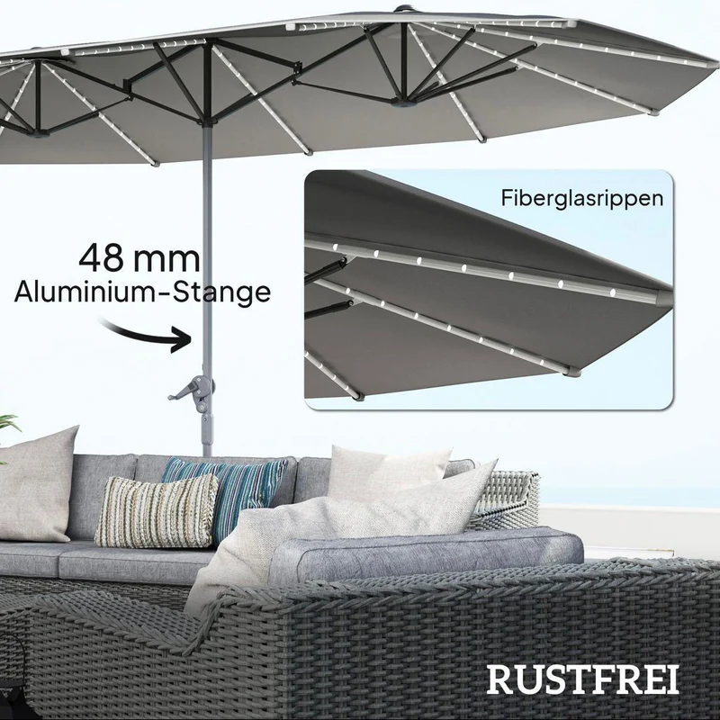 Doppelsonnenschirm Solar LED 4,5m Gartenschirm
