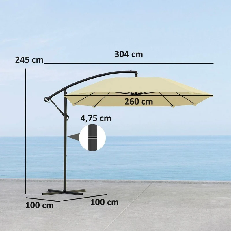 Ampelschirm Sonnenschirm 3m Kurbel 360° Beige