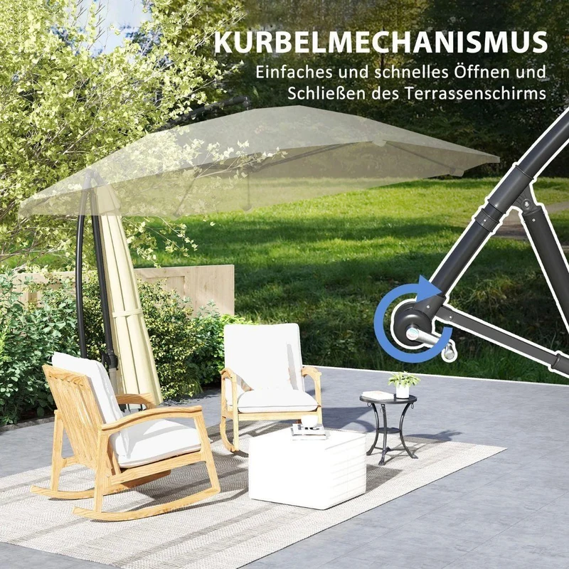 Ampelschirm Sonnenschirm 3m Kurbel 360° Beige