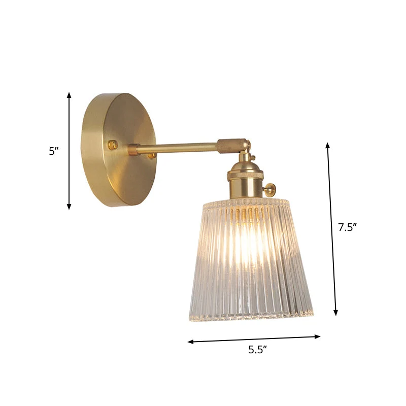 Eisen Messing-Finish Wandleseleuchte Schwenkarm 1-Licht Industrielle Wandlampe mit Blüte/Schale Klarglas-Schirm | Karnz