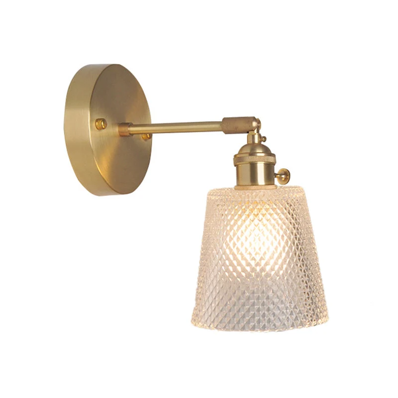 Eisen Messing-Finish Wandleseleuchte Schwenkarm 1-Licht Industrielle Wandlampe mit Blüte/Schale Klarglas-Schirm | Karnz