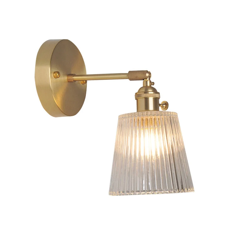 Eisen Messing-Finish Wandleseleuchte Schwenkarm 1-Licht Industrielle Wandlampe mit Blüte/Schale Klarglas-Schirm | Karnz