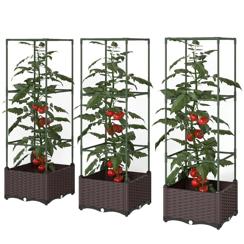 Hochbeet mit Rankgitter 3er Set Pflanzkasten Balkon Garten