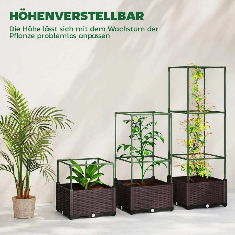 Hochbeet mit Rankgitter 3er Set Pflanzkasten Balkon Garten