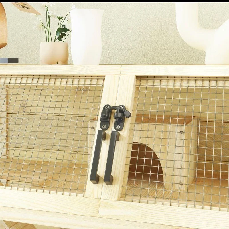 Hamsterkäfig Holz 2 Ebenen Kleintierkäfig Bewegbar Zubehör