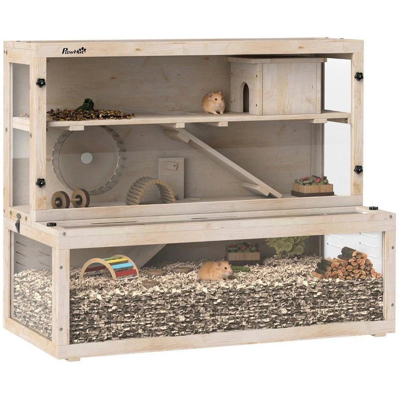 Hamsterkäfig Holz 3 Ebenen Kleintierkäfig Laufrad