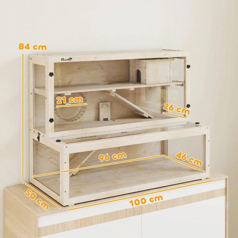Hamsterkäfig Holz 3 Ebenen Kleintierkäfig Laufrad