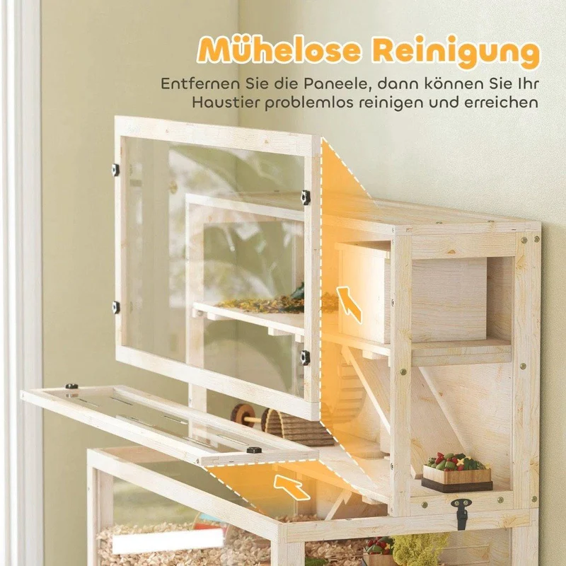 Hamsterkäfig Holz 3 Ebenen Kleintierkäfig Laufrad