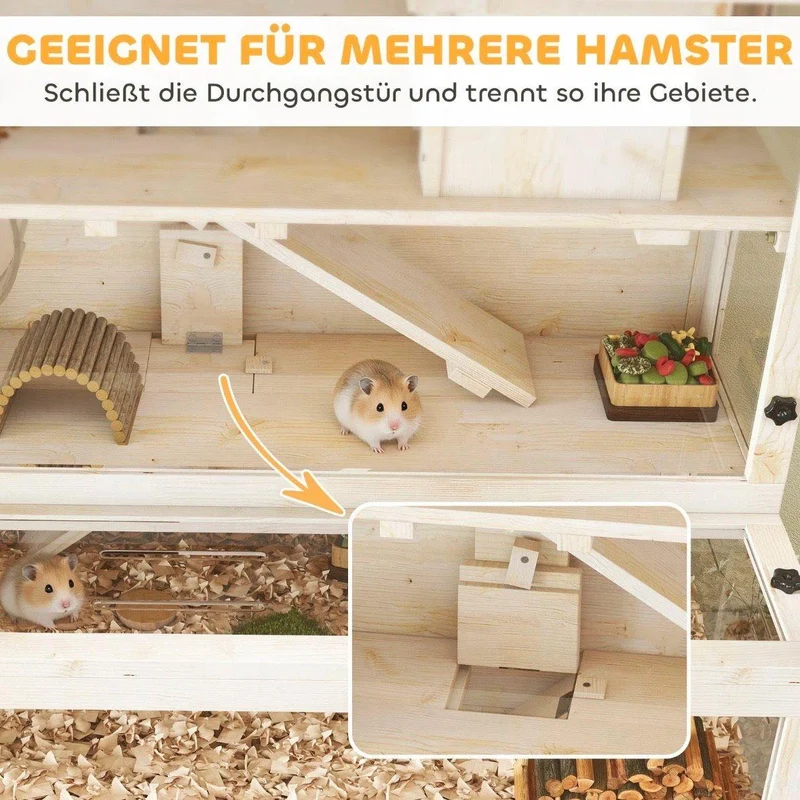 Hamsterkäfig Holz 3 Ebenen Kleintierkäfig Laufrad