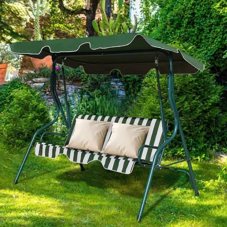 Hollywoodschaukel 3 Sitzer Grün Garten Schaukel mit Dach